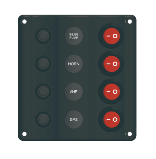 Wave Design Switch Panel with Circuit Breaker - 4 switches