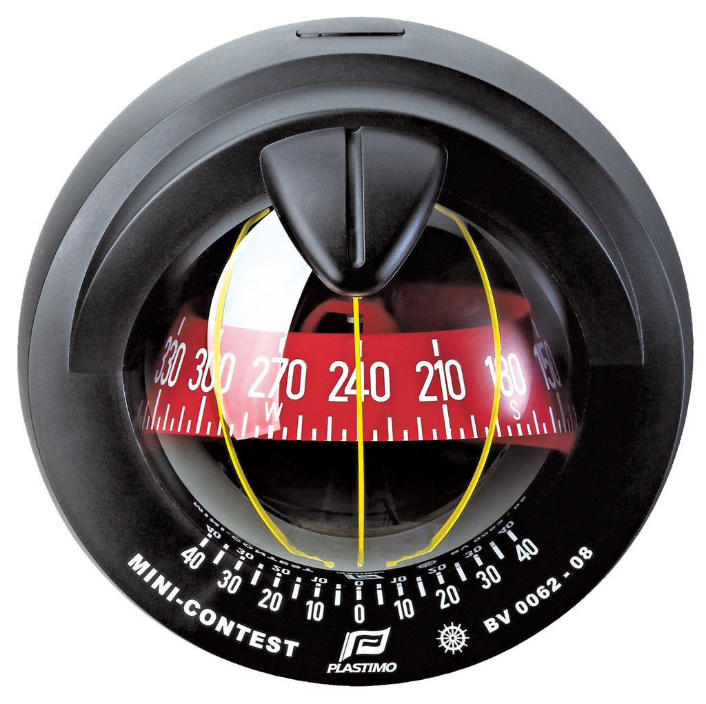 MINI-CONTEST SAILBOAT COMPASS - BLACK WITH RED CARD - bosunsboat