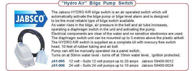 Jabsco "Hydro Air" Bilge Pump Switch 12/24volt J41-005 - bosunsboat