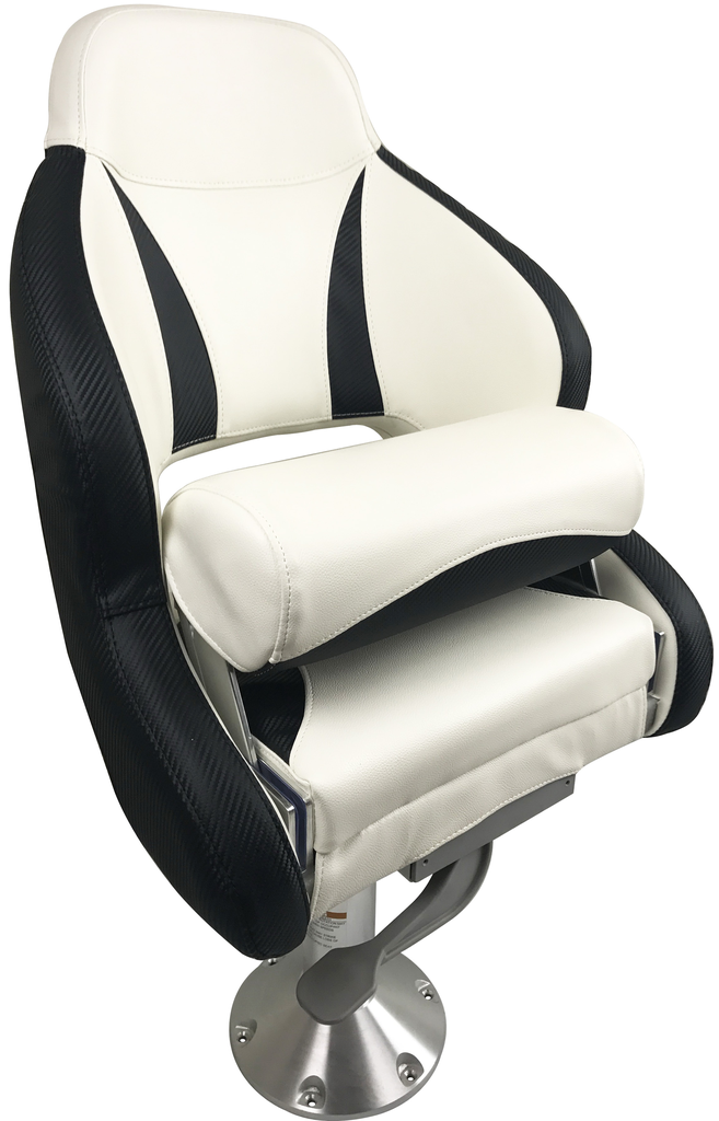 ESM Admiral Compact Flip-Up Helmsman Seat - White & Black Carbon Fibre Pattern