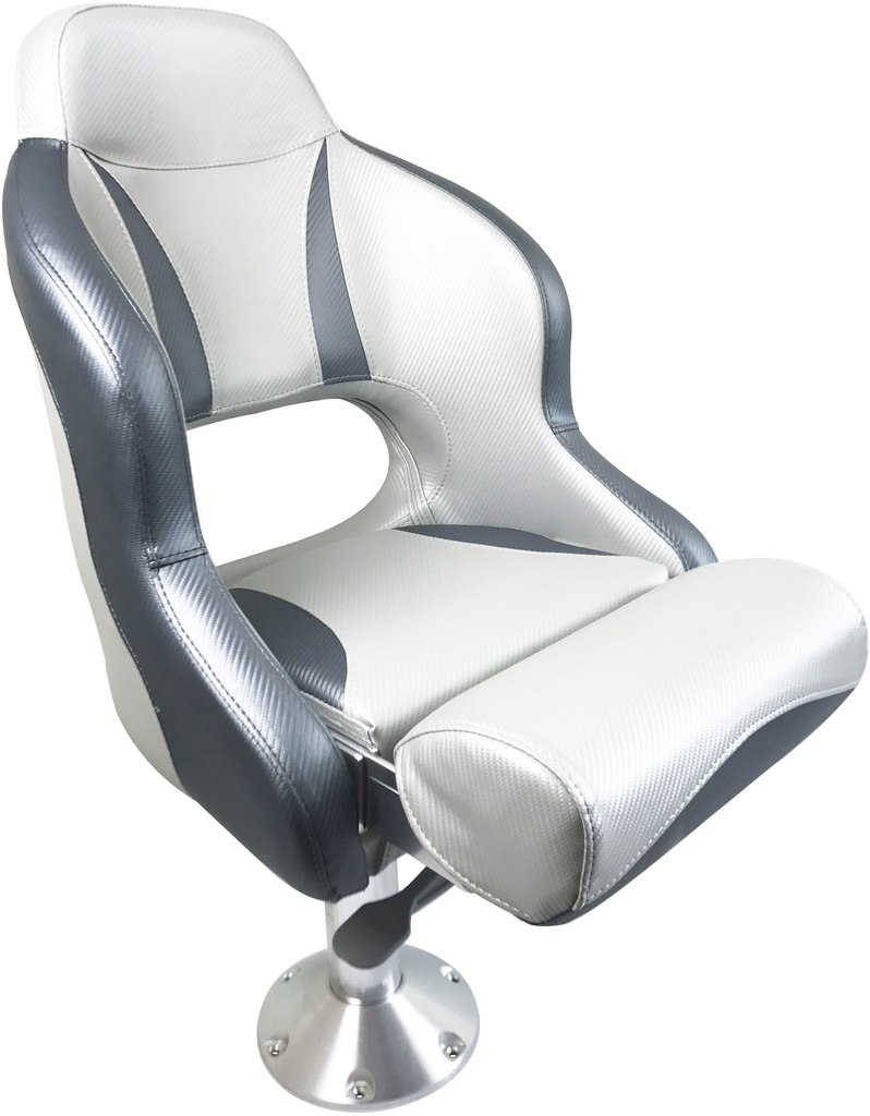 ESM Admiral Compact Flip-Up Helmsman Seat - Light Grey Carbon Fibre & Dark Grey Carbon Fibre Pattern