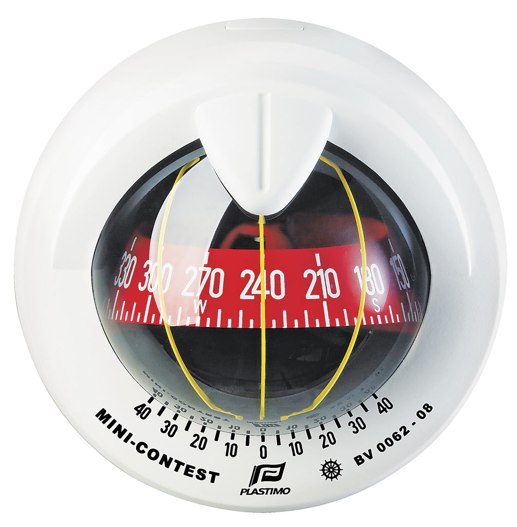 MINI-CONTEST SAILBOAT COMPASS - WHITE WITH RED CARD - bosunsboat