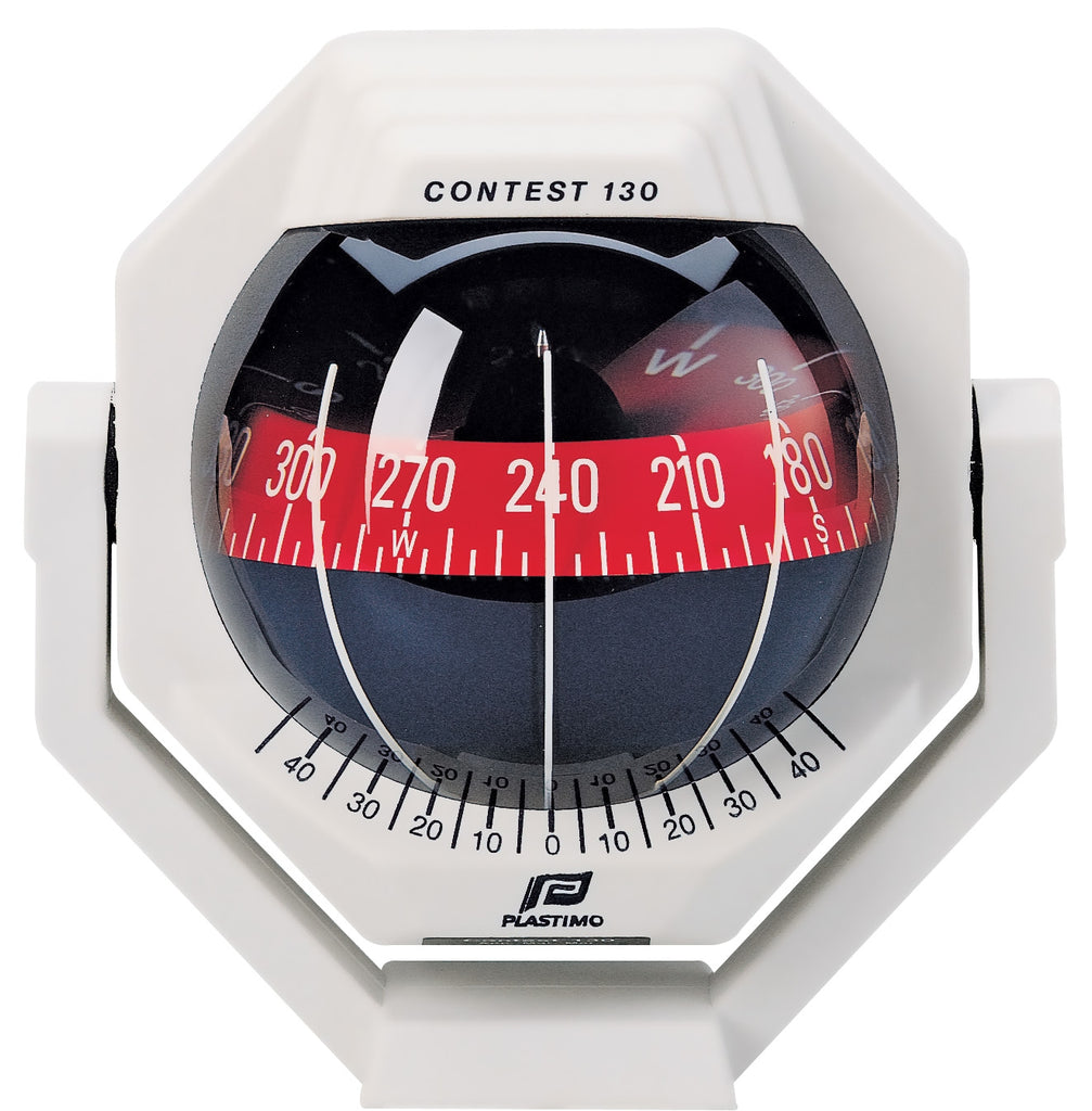CONTEST 130 SAILBOAT COMPASS - BRACKET MOUNT, WHITE WITH RED CARD - bosunsboat