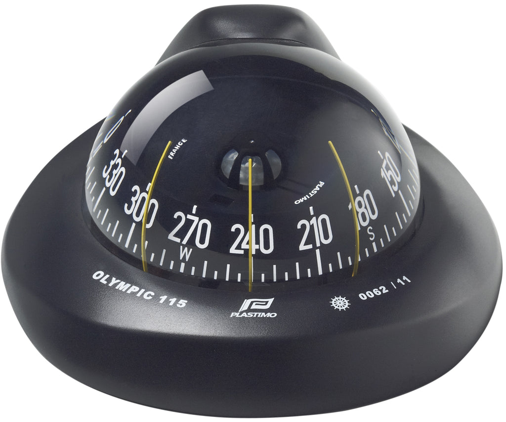 OLYMPIC 115 SAILBOAT COMPASS - FLUSH MOUNT, BLACK WITH BLACK CARD, CONICAL - bosunsboat