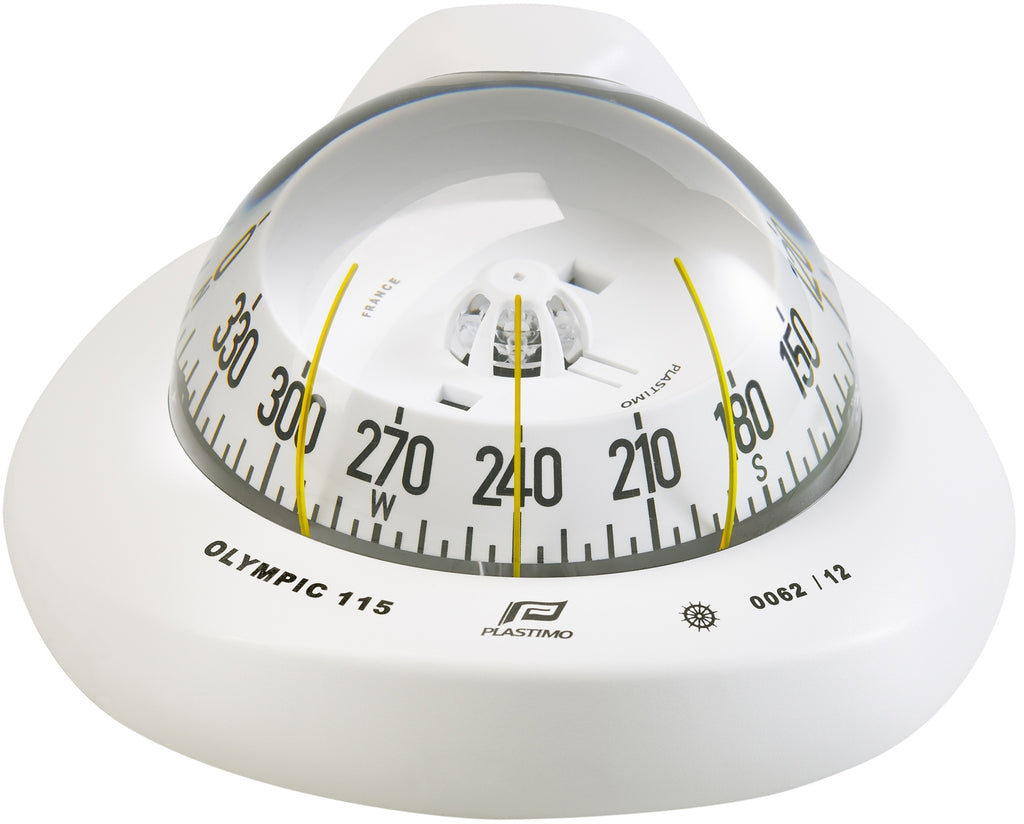 OLYMPIC 115 SAILBOAT COMPASS - FLUSH MOUNT, WHITE WITH WHITE CARD - bosunsboat
