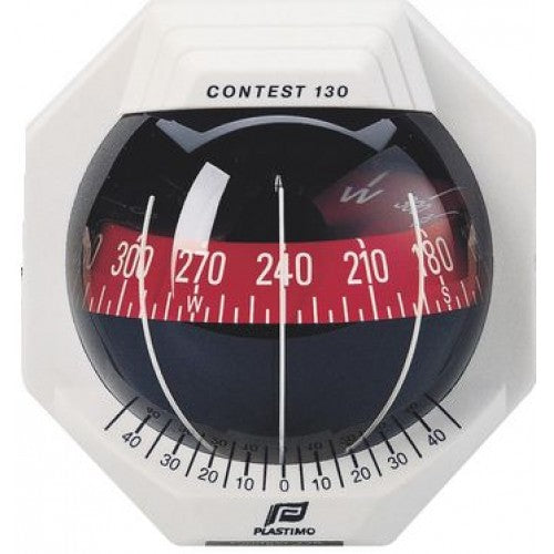 CONTEST 130 SAILBOAT COMPASS - BULKHEAD VERTICAL MOUNT, WHITE WITH RED CARD