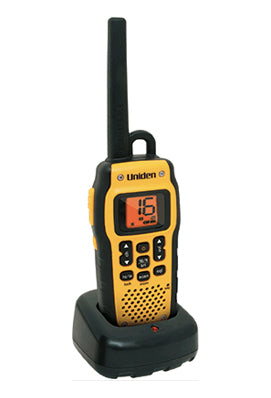 Uniden MHS050  Submersible / Waterproof* 2.5W VHF Marine Radio that Floats – Includes Carabiner Clip - bosunsboat