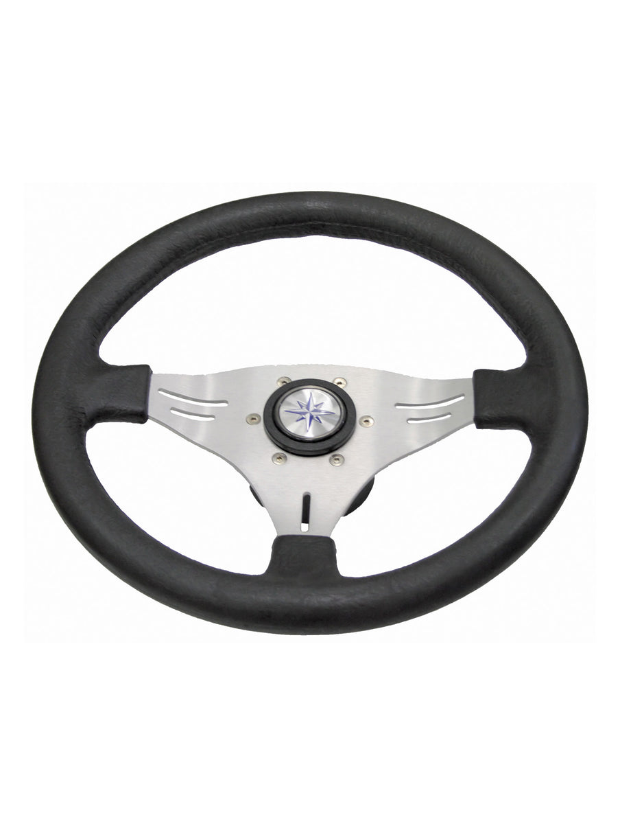 15 Inch Aluminum 3-Spoke Steering Wheel – 2-1/4” Dish, Cushioned Grip | Black, Red, Blue, Or Purple | For Racing, Custom Cars